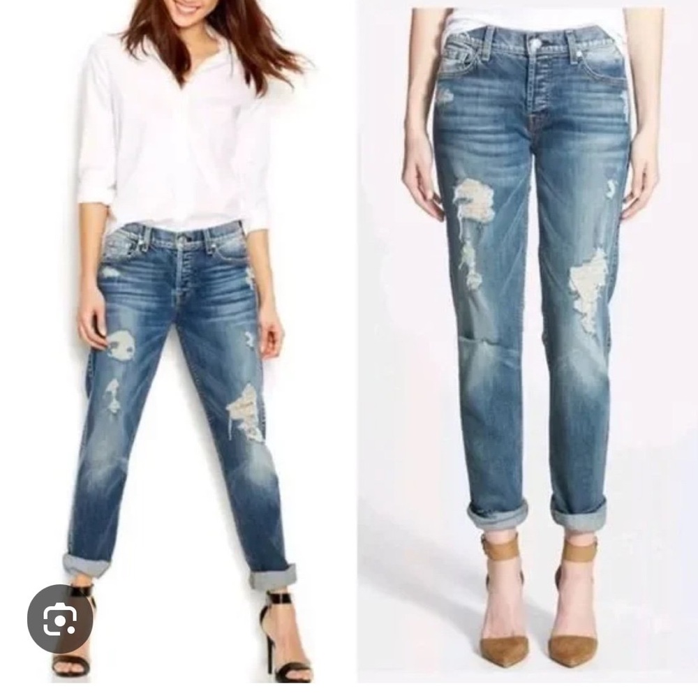 👖🔹Aritzia 7 For All Mankind Josefina Skinny Boyfriend Capri Distressed Jeans 25